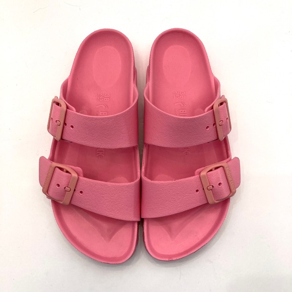 Birkenstock Shoes - Birkenstock Arizona Essentials Slide Sandals EVA Pink Buckles Womens 7 EU 38
